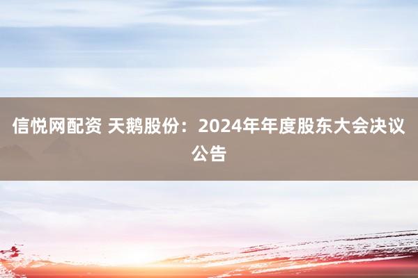 信悦网配资 天鹅股份：2024年年度股东大会决议公告